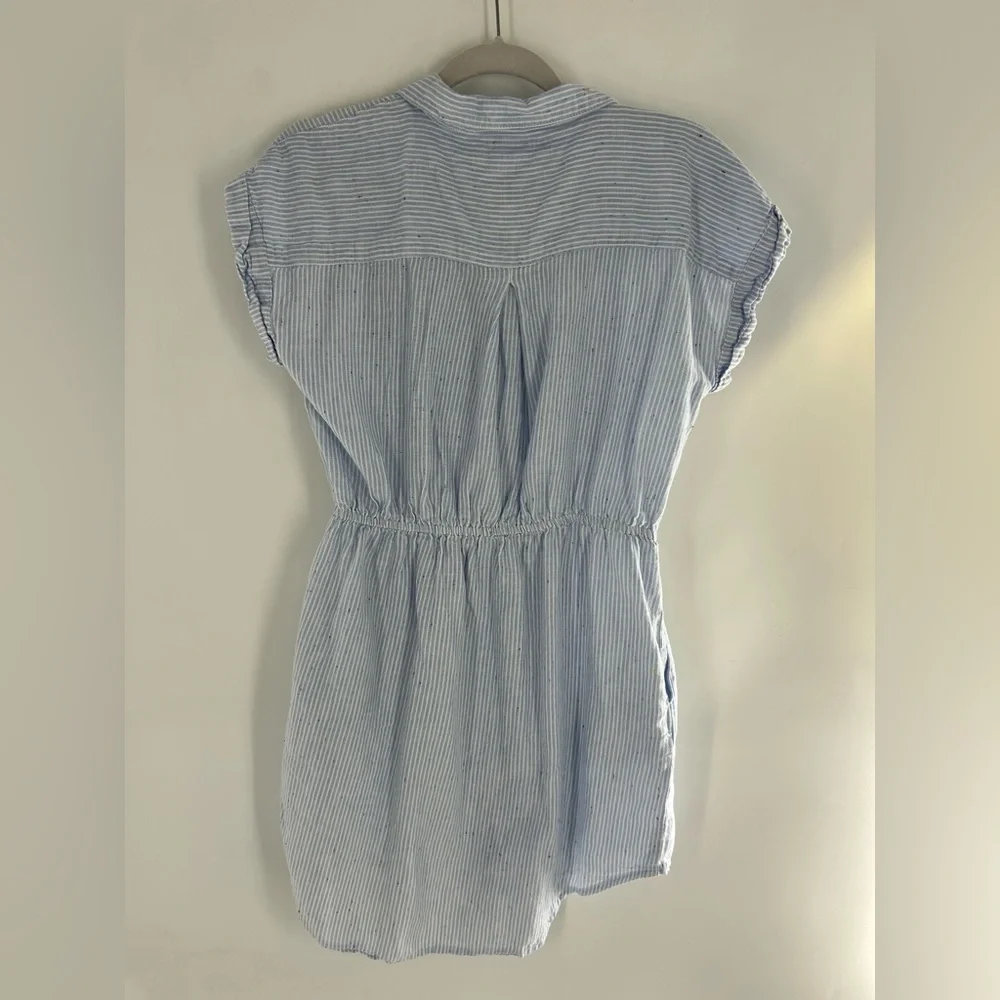 Japna Shirt Dress Blue Stripe Short Sleeve Drawstring Waist